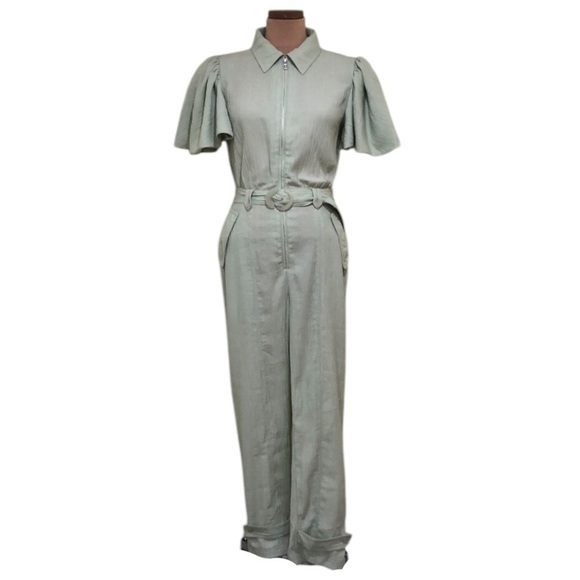 Jonathan Simkhai Ruffle Jumpsuit 4 Pistachio Pastel Green - Picture 1 of 13
